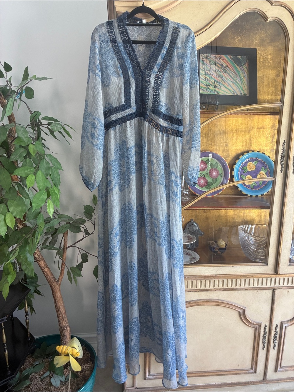 Trucco Light Blue Sheer Chiffon Duster  Long Sleeve Maxi Dress